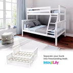 Max & Lily Bunk Bed Twin over Full Size, Solid Wood Bunk Beds with Ladder for Kids