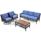 4-Pieces Outdoor Rattan Conversation Sofa Set with Swivel Chairs and Coffee Table