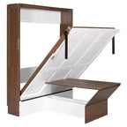 Full Size Murphy Bed, Wooden Full Cabinet Bed Wall Bed with Foldable Desk, Folding Wall Chest Bed for Guest Room Office