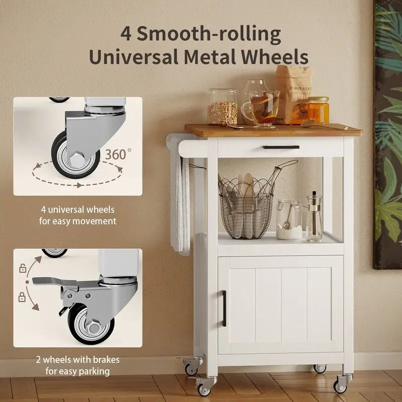 Wooden Kitchen Island Trolley Cart with Drawers