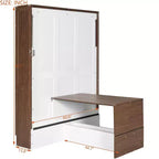 Full Size Murphy Bed, Wooden Full Cabinet Bed Wall Bed with Foldable Desk, Folding Wall Chest Bed for Guest Room Office