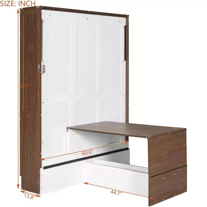 Full Size Murphy Bed, Wooden Full Cabinet Bed Wall Bed with Foldable Desk, Folding Wall Chest Bed for Guest Room Office