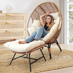 FINCATI Indoor Eggs Chair, 440 lbs Egg Chair Outdoor, Oversized Egg Chair with Ottoman, Luxury Cozy Egg Chair with Foot Rest