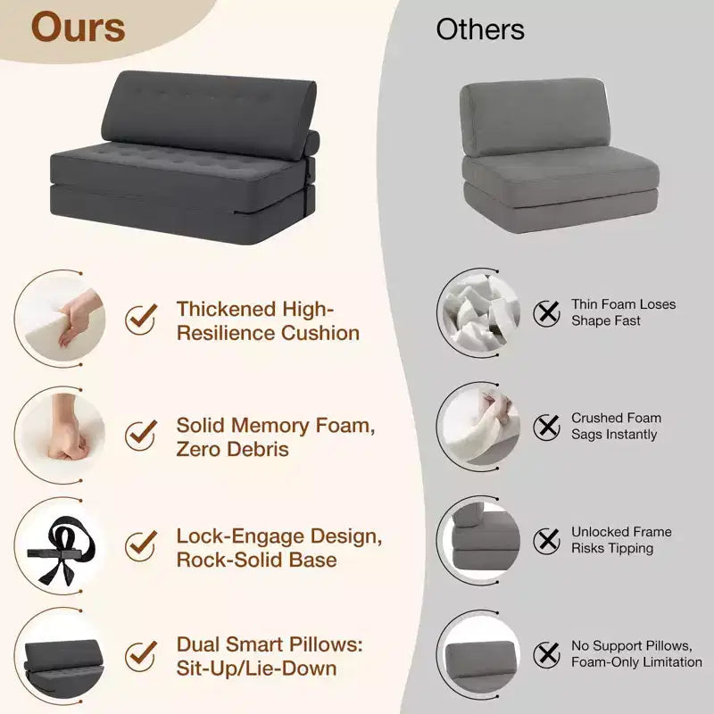 WARMOUNTS Foldable Sofa Bed with Adjustable Backrest, Convertible Queen Size Sleeper Sofa for Living Room & Office