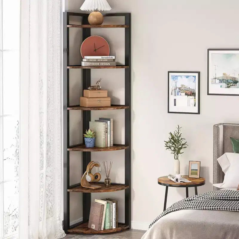 LITTLE TREE 70.9 6 Tier Corner Bookshelf Rustic Brown