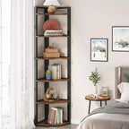 LITTLE TREE 70.9 6 Tier Corner Bookshelf Rustic Brown