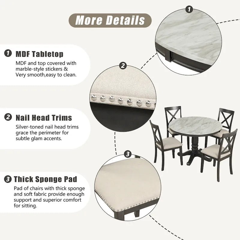 5 Pieces Dining Table and Chairs Set for 4 Persons