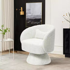 Upholstered Cream Club Swivel Chair with Cream Wood Base, Off-White