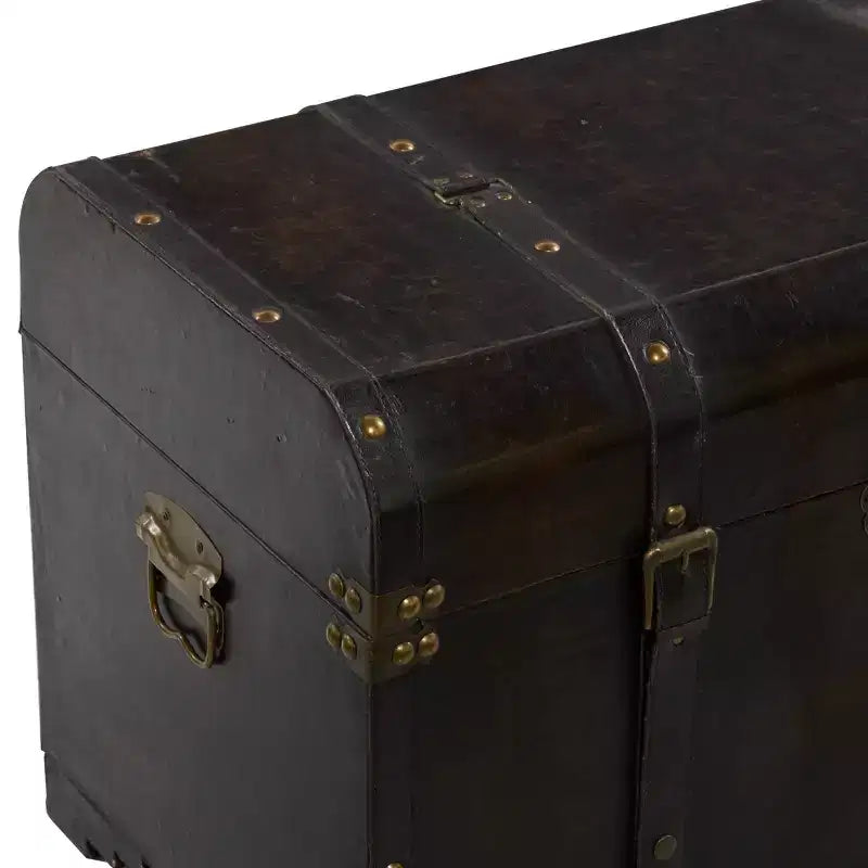 Set of 3 Traditional Wood Trunks Brown - Olivia & May: Distressed Finish, No Assembly, Decorative Storage