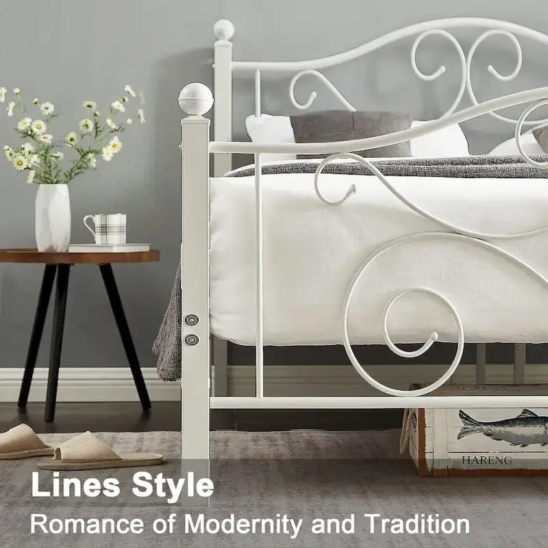 Javlergo Victoria Metal Platform Bed Frame with Headboard and Footboard