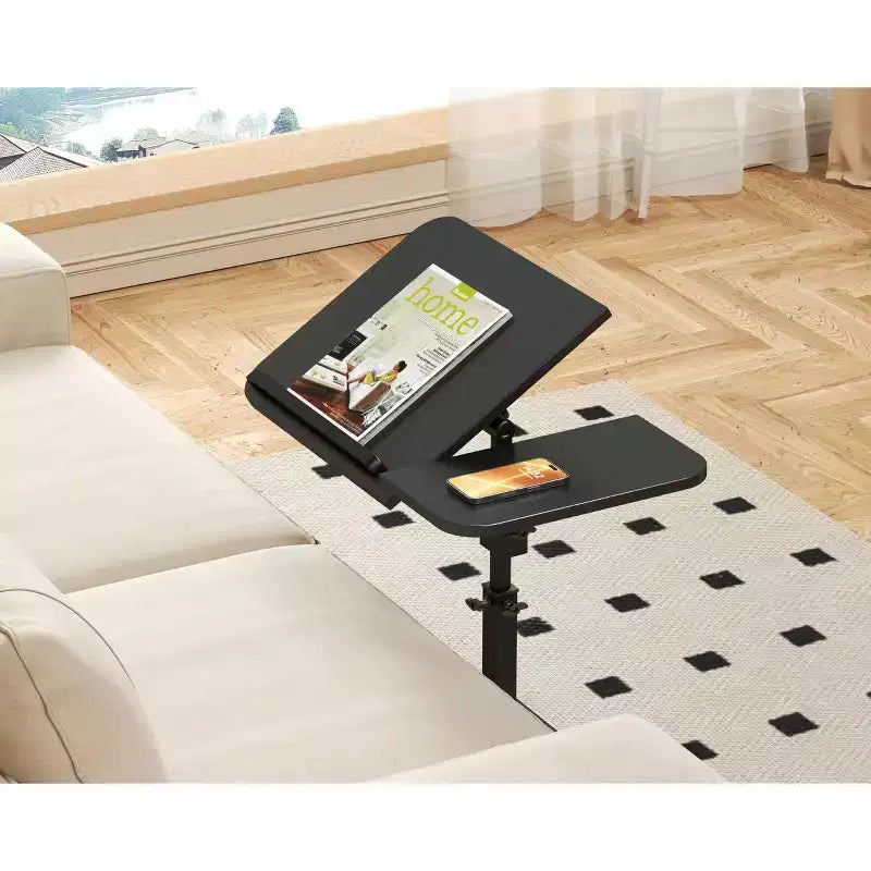 1 Set c-Shaped Side Table, Height Adjustable Overbed Bedside Table with Wheels, Multi-Purpose Sofa Table & Laptop Desk for Small Spaces