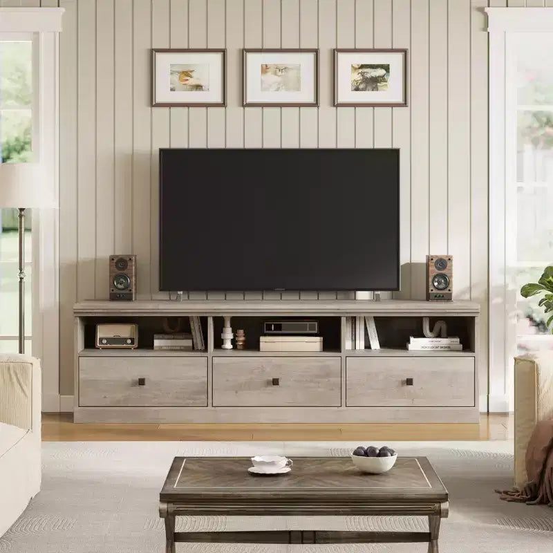 70 Mid-Century Modern Entertainment Center with Storage Drawer & Open Shelves