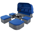 Outdoor Gray Wicker Daybed with Cushions and Retractable Canopy