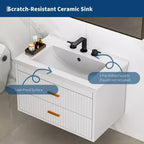 Floating Bathroom Vanity with Sink - Modern Wall Mounted Vanity with Ceramic Sink, 2 Large Drawers, Waterproof & Easy Clean