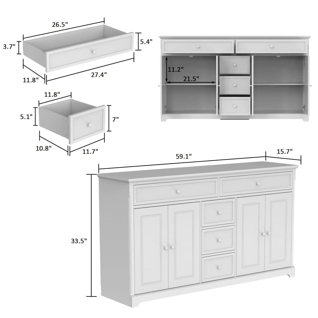 59.1Sideboard Buffet White Mid-Century Modern Contemporary Lacquered