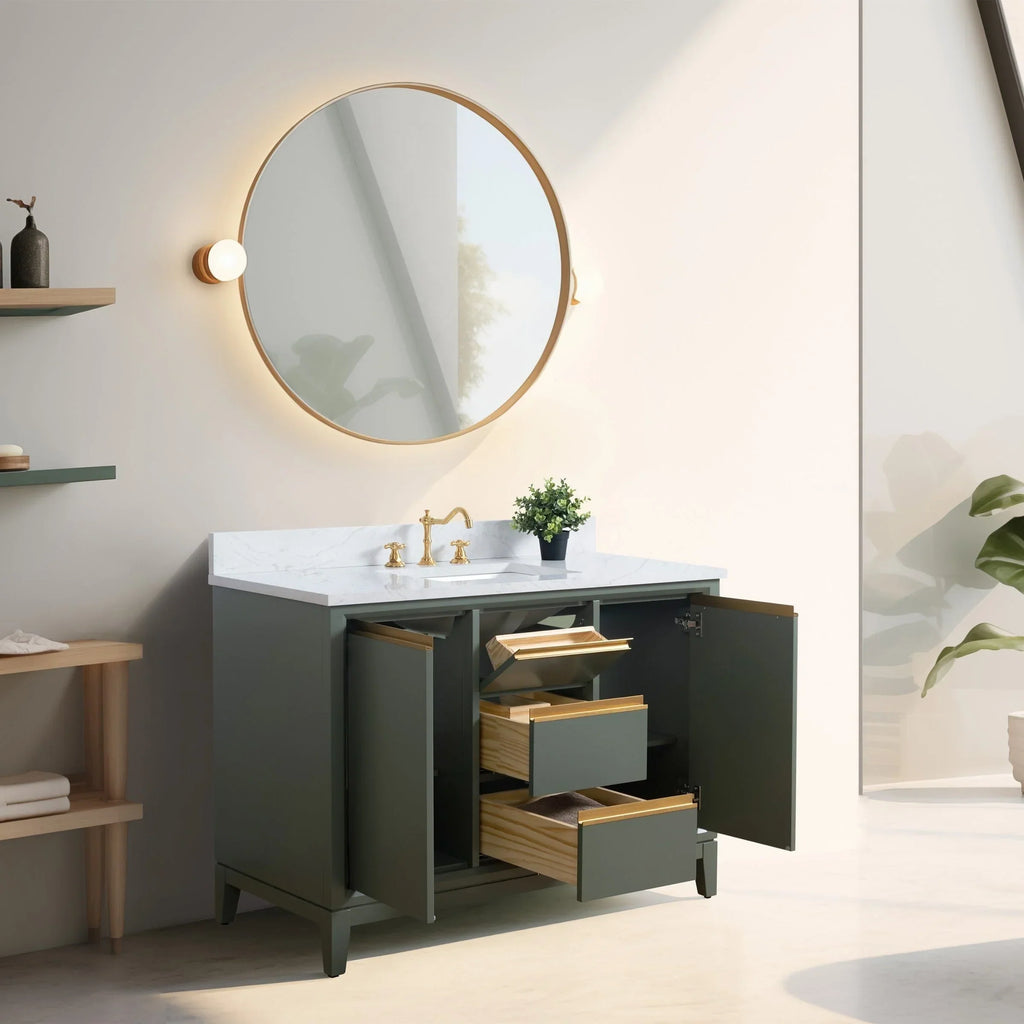 Vanity Art Bathroom Vanity with Ceramic Sink and Engineered Marble Top