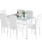 Grondin Modern Style 7-Piece Dining Room Table Set with Tempered Glass Tabletop and 6 PU Leather Upholstered Chairs