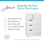 RiverRidge Ashland Single Door Bathroom and Laundry Storage Cabinet with 3 Drawers, Open and Adjustable Shelf