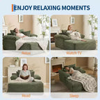 Oversized Chaise Lounge Chair Sofa Bed, Corduroy Sleeper Sofa with Pillows and Wide Armrests for Living Room, Bedroom, Movie Room