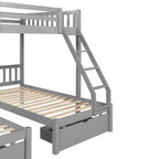 Full Over Twin & Twin Bunk Bed for 3, Wooden Triple Bunk Bed with 2 Storage Drawers, can be Divided into 3 Separate Beds