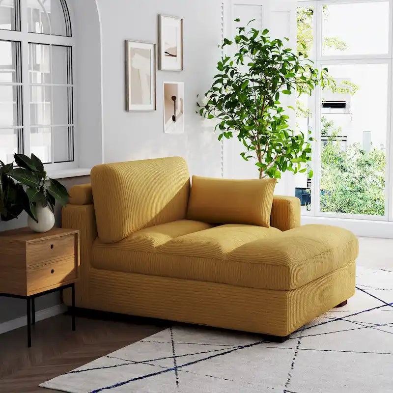 Oversize Corduroy Chaise Lounge Modular Sectional Sofa with Pillow