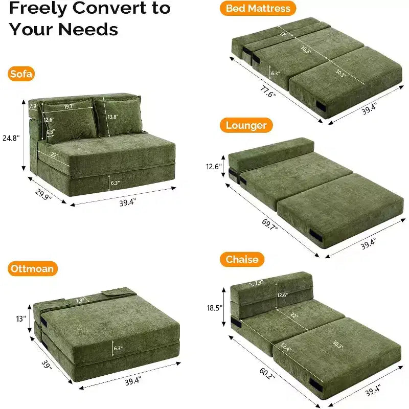 VINGLI Futon Sofa Bed Sleeper Sofa Chair Bed Floor Sofa Twin Small Couch Folding Mattress Couches