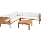 Polibi Acacia Corner Outdoor Sofa Set with Matching Coffee Table