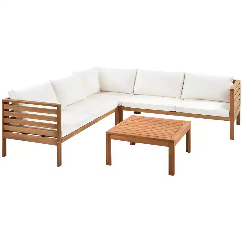 Polibi Acacia Corner Outdoor Sofa Set with Matching Coffee Table