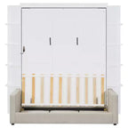 Queen Murphy Bed Wall Bed with Sofa, Queen Size Cabinet Bed Folding Wall Bed with Bookshelf and Shelves for Guest Room Office