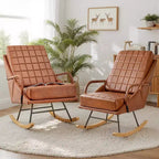 VECELO Upholstered Faux Leather/Teddy Fabric Rocking Chair Modern Lounge Rocker Recliner with Padded Seat, Safe Solid Wood Base White/Brown