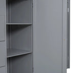 Gray Full Size Wood Loft Bed with Wardrobes, Drawers and Storage Staircase