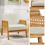Yaheetech Set of 2 Upholstered Accent Chairs with Rattan Sides for Living Rooms, Bedrooms