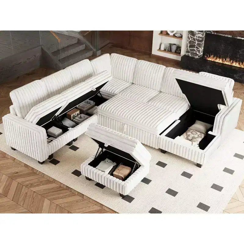 Belffin Corduroy Fabric Ottoman with Storage Ottoman for Modular Sectional Couch