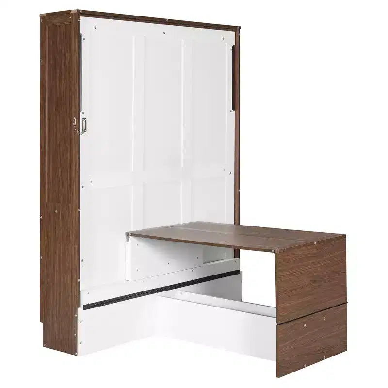 Full Size Murphy Bed, Wooden Full Cabinet Bed Wall Bed with Foldable Desk, Folding Wall Chest Bed for Guest Room Office