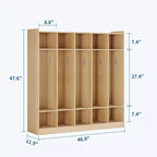 Kids Coat Locker Organizer with 10 Cubbies & Hooks, 5-Section Storage Unit for Classroom, Nursery, Entryway or Playroom, Natural Oak