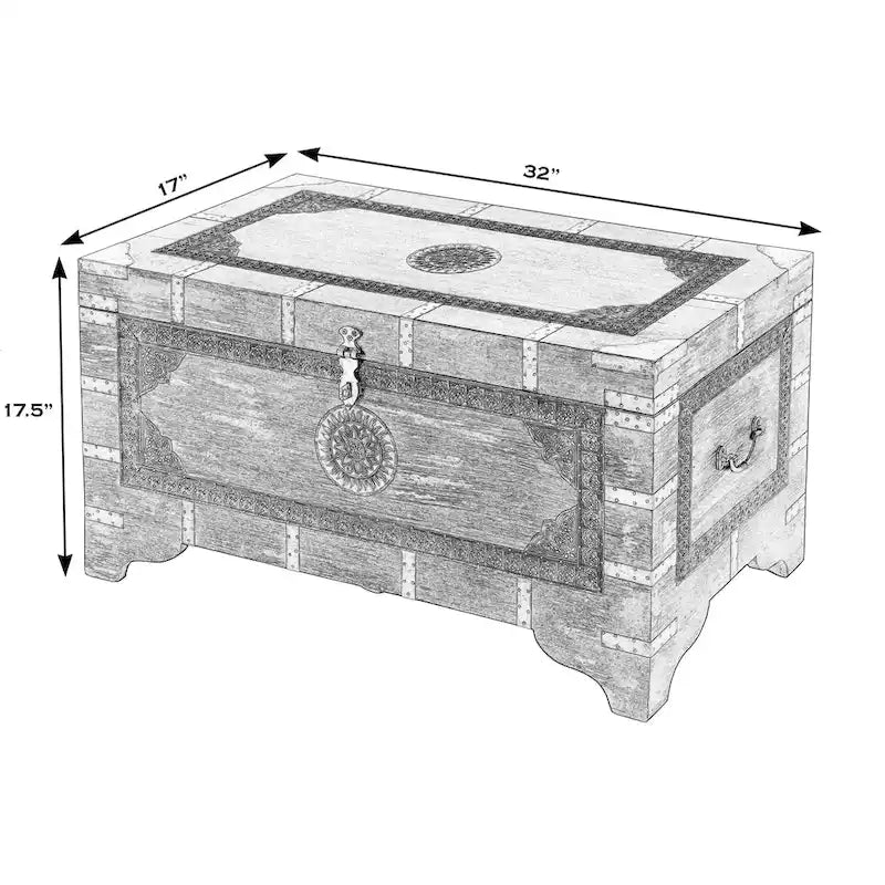 Nador Hand-Painted Brass Inlay Storage Trunk Coffee Table