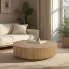 Rustic Oak Coffee Table with Fluted | Brushed Gold Finish
