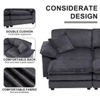 Modern 2-Seater Corduroy Sofa with 4 Support Pillows and 2 Ottomans