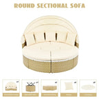 Round Outdoor Daybed Two-Tone Weave Sunbed with Retractable Canopy