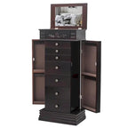 Stylish Jewelry Armoire with Mirror and Necklace Hooks - 18.5 x 12 x 42