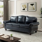 Balvino 81 Wide Transitional Genuine Leather Rolled Arm Sofa with Nailhead Trim and Removable Cushions