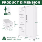 Metal Storage Vertical Filing Cabinet with Lock, Steel File Locker with 4 Drawers