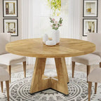 47 Inch Round Dining Table for 4, Wood Farmhouse Dinner Dinning Table for Kitchen Dining Living Room