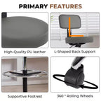 Home Imports Emporium Drafting Stool  Adjustable Swivel Faux Leather Stool with Footrest & Back Support