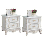 Traditional White Wood Carved 3-Drawer Nightstand
