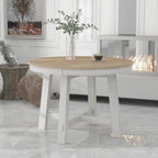 TREXM Farmhouse Round Extendable Dining Table with 16 Leaf Wood Kitchen Table