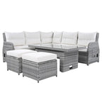 Outdoor Rattan Sectional Sofa Set with Adjustable Table & Recliners