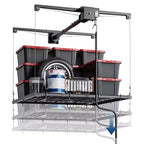 Adjustable Heavy-Duty Overhead Garage Storage Rack, Ceiling-Mounted with Safety Lock, 250 lb Capacity for Bins, Tools, Bikes, and Garage