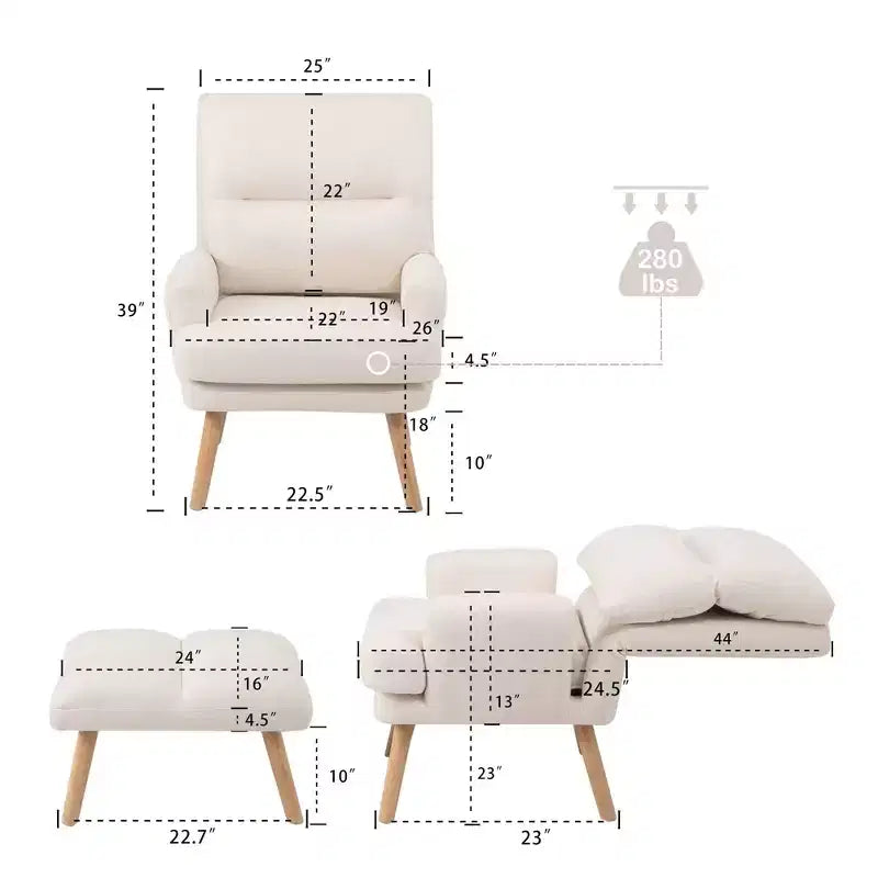 Okak Modern Accent Chair Living Room Chair with Ottoman and Adjustable Backrest Comfy Upholstered Armchair for Lounge Office Bedroom