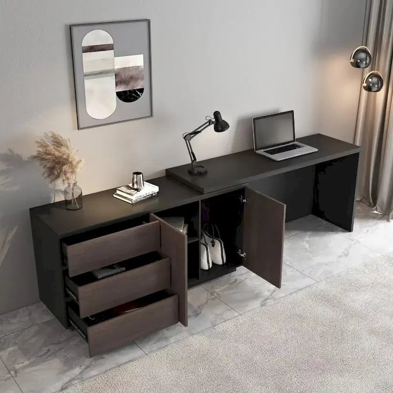 Home Office Expandable Desk with Drawer Dresser for Storage